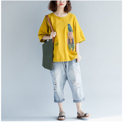 大码纯棉印花T恤2018夏季新品韩版宽松简约胖mm短袖上衣女