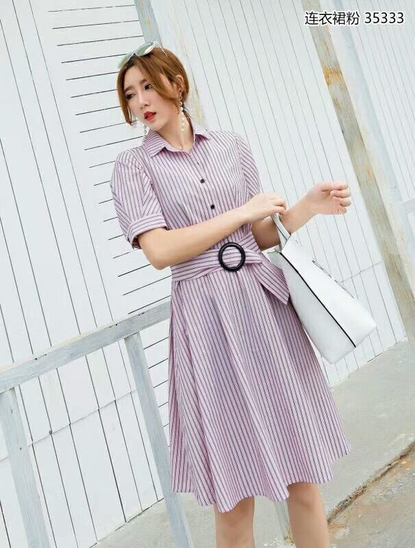 Saner2018夏季新款气质通勤简约修身显瘦大摆雪纺连衣裙